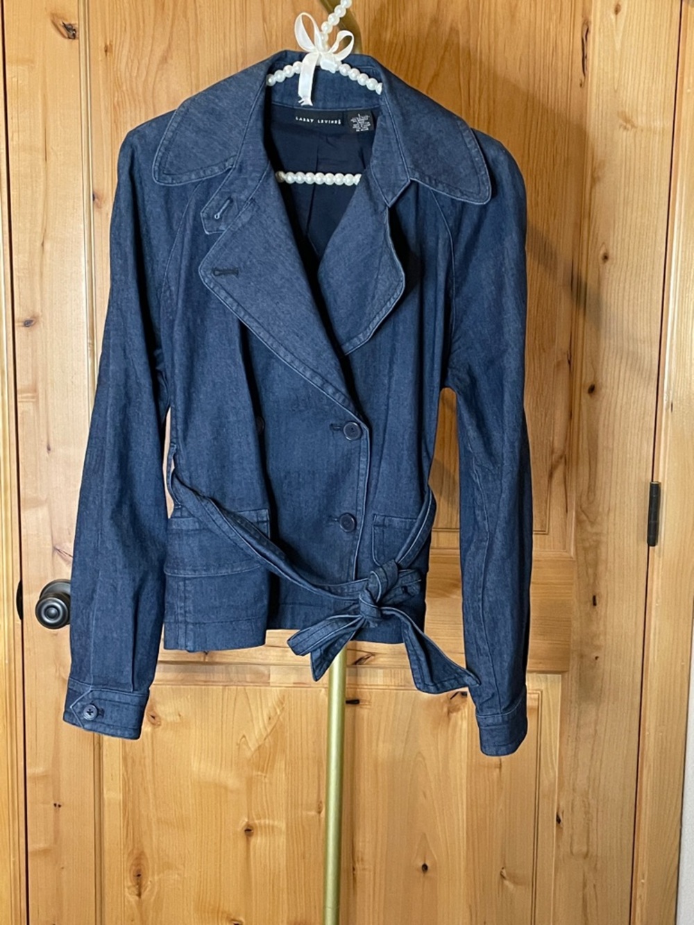 Larry Levine Dark Blue Denim Tie-Waist Jacket Size L